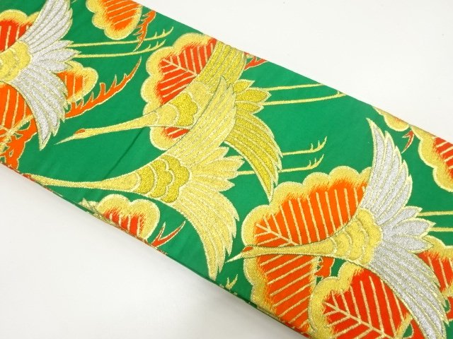 JAPANESE KIMONO / ANTIQUE KIDS OBI / SILK / WOVEN CRANE & PINE